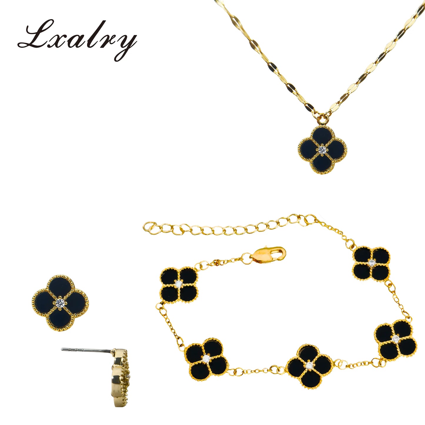 Lxalry Clover Jewelry Set Bracelet Earrings Necklace
