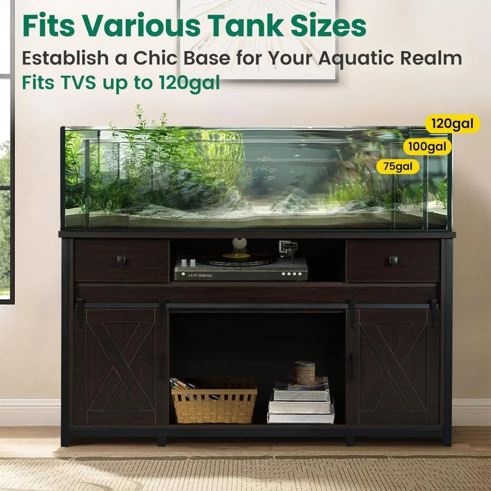 Fantico Aquarium Stand With Power Outlets And Dual Support Cabinet Storage Thick Hardwood Top