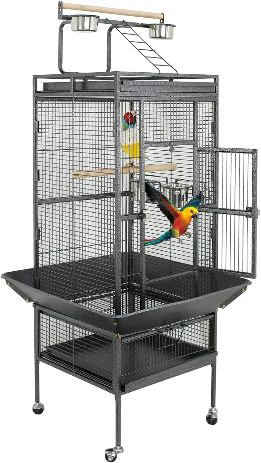Playtop Parrot Bird Cage WroughtIron RollingStand HeavyDuty EnclosureSystem IndustrialGrade