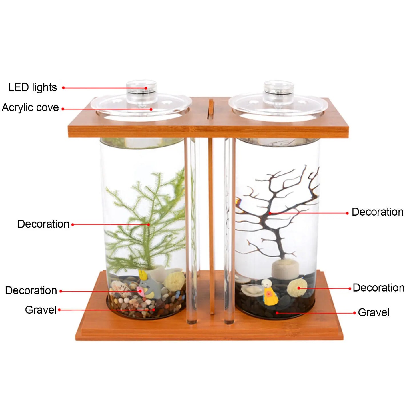 Glass Betta Fish Tank Bamboo Base Mini Aquarium Fish Tank For Desktop