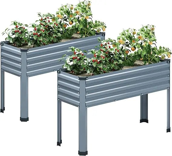 MGNO Galvanized Raised Garden Bed Outdoor with Legs,48×18×32in Metal Elevated Raised Planter Box for Backyard, Patio, Balcony, 3