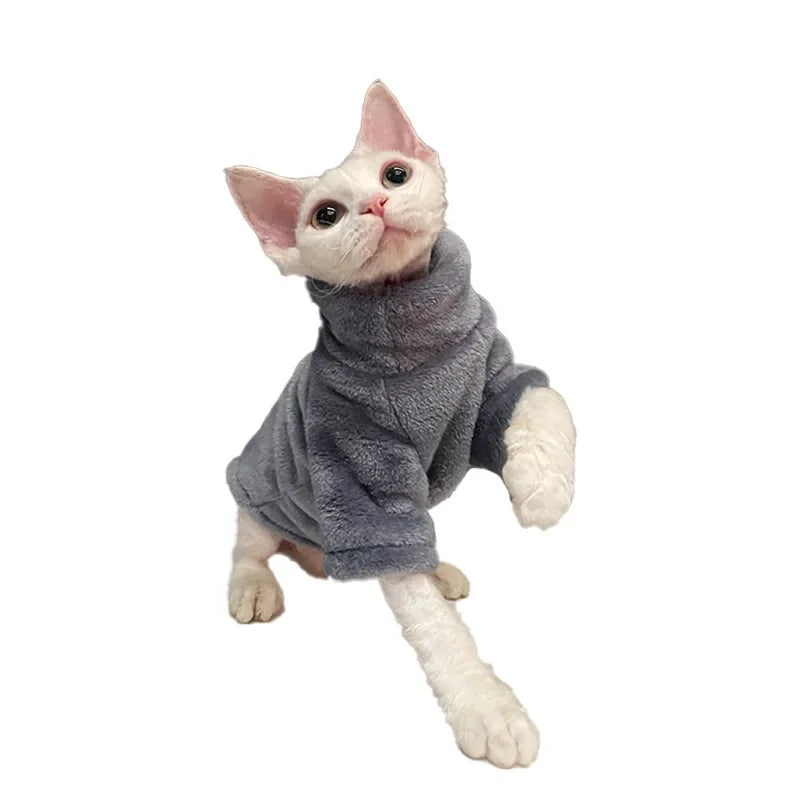 Sphynx Cat Luxurious Thermal Fleece Turtleneck Coat Winterwear Chihuahua Clothing