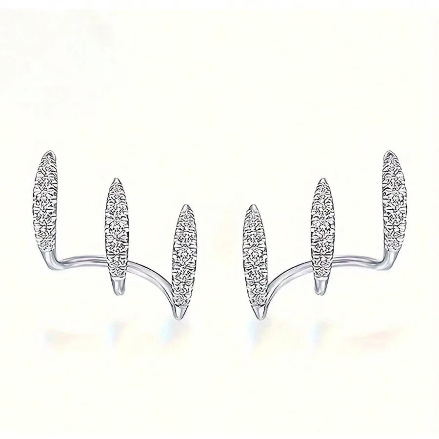 Elegant Rhinestone Three Claw Earrings Women Party Jewelry