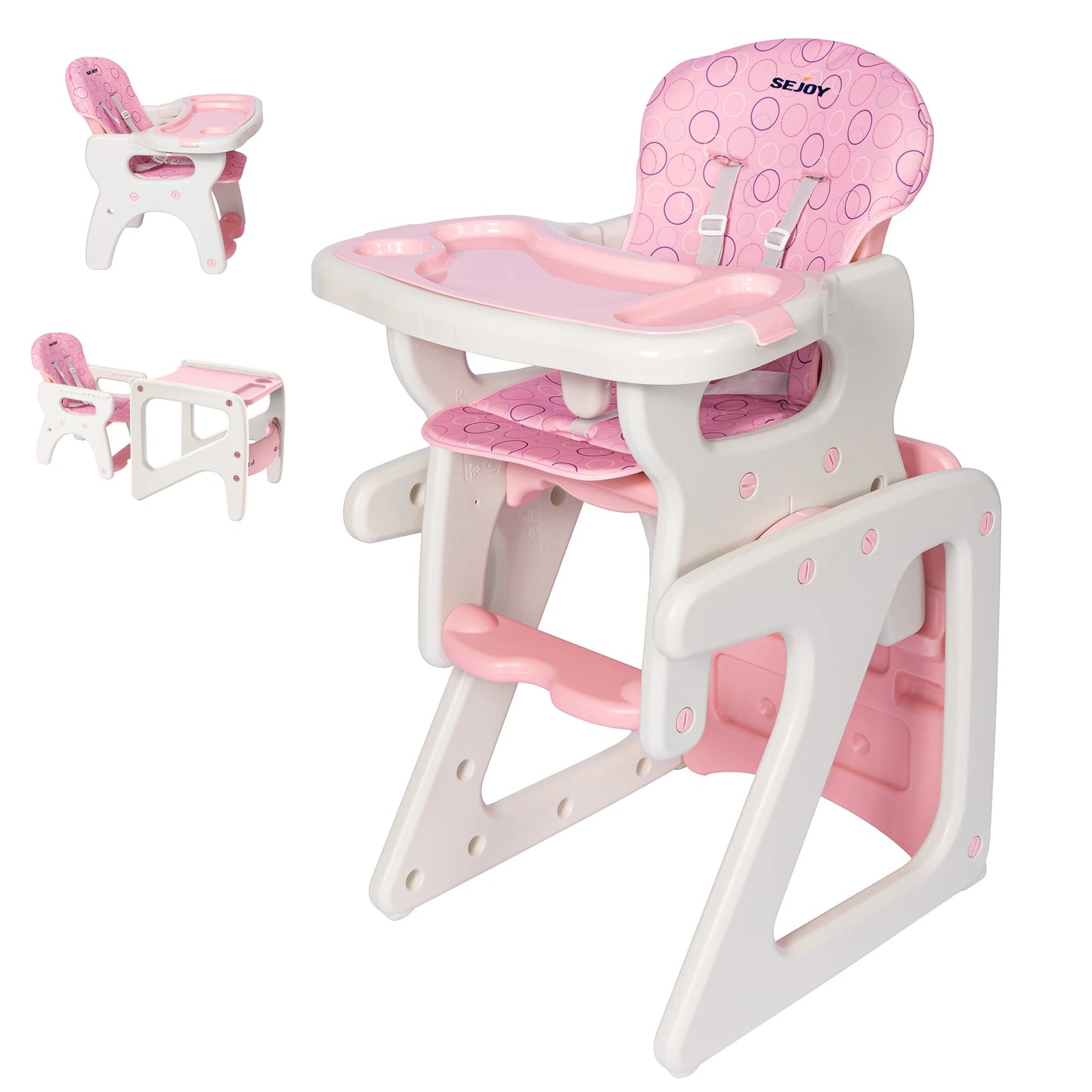 Baby High Chair Foldable & 2-in-1 with Table Footrest, Detachable Double Tray, Easy to Clean Feeding Detachable Highchair