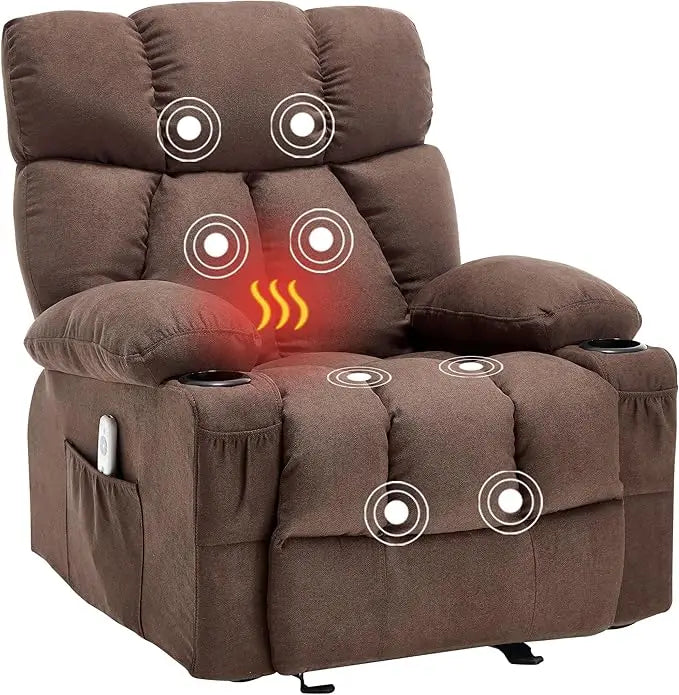 Massage Rocker Recliner Chair with Heat and Vibration Ergonomic Rocking Lounge Chair for Living Room Comfy Overstuffed Recliner