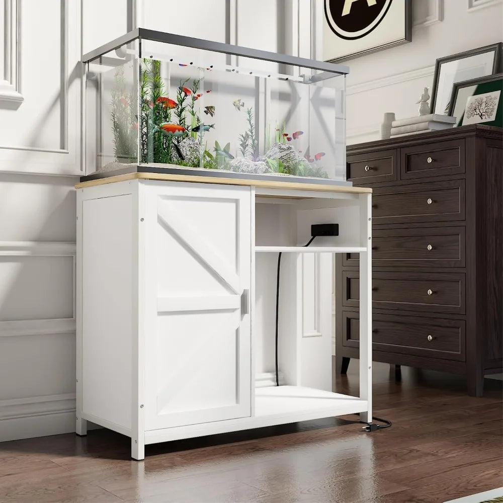 40 Gallon Fish Tank Stand, Aquarium Stand with Power Outlets, Cabinet for Fish Tank Accessories Storage, Heavy Duty Breeder Tank