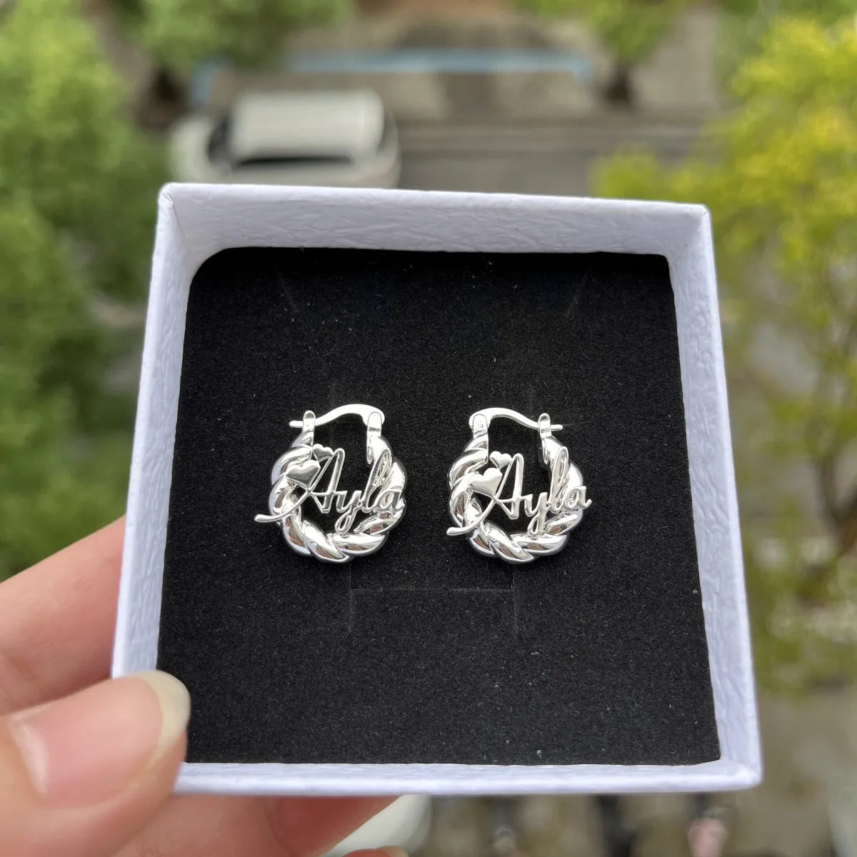 Duoying Custom Name Earrings Personalized Twist Hoop