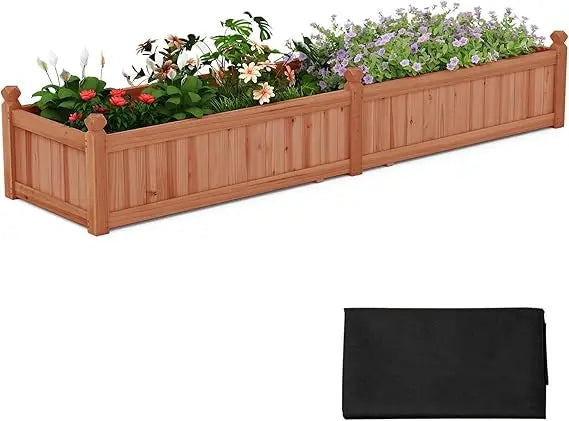 HAPPYGRILL Raised Garden Bed, Wood Elevated Flower Box with 8 Drain Holes, Liner, for Flowers, Vegetables, Herbs, Fruits, Outdoo