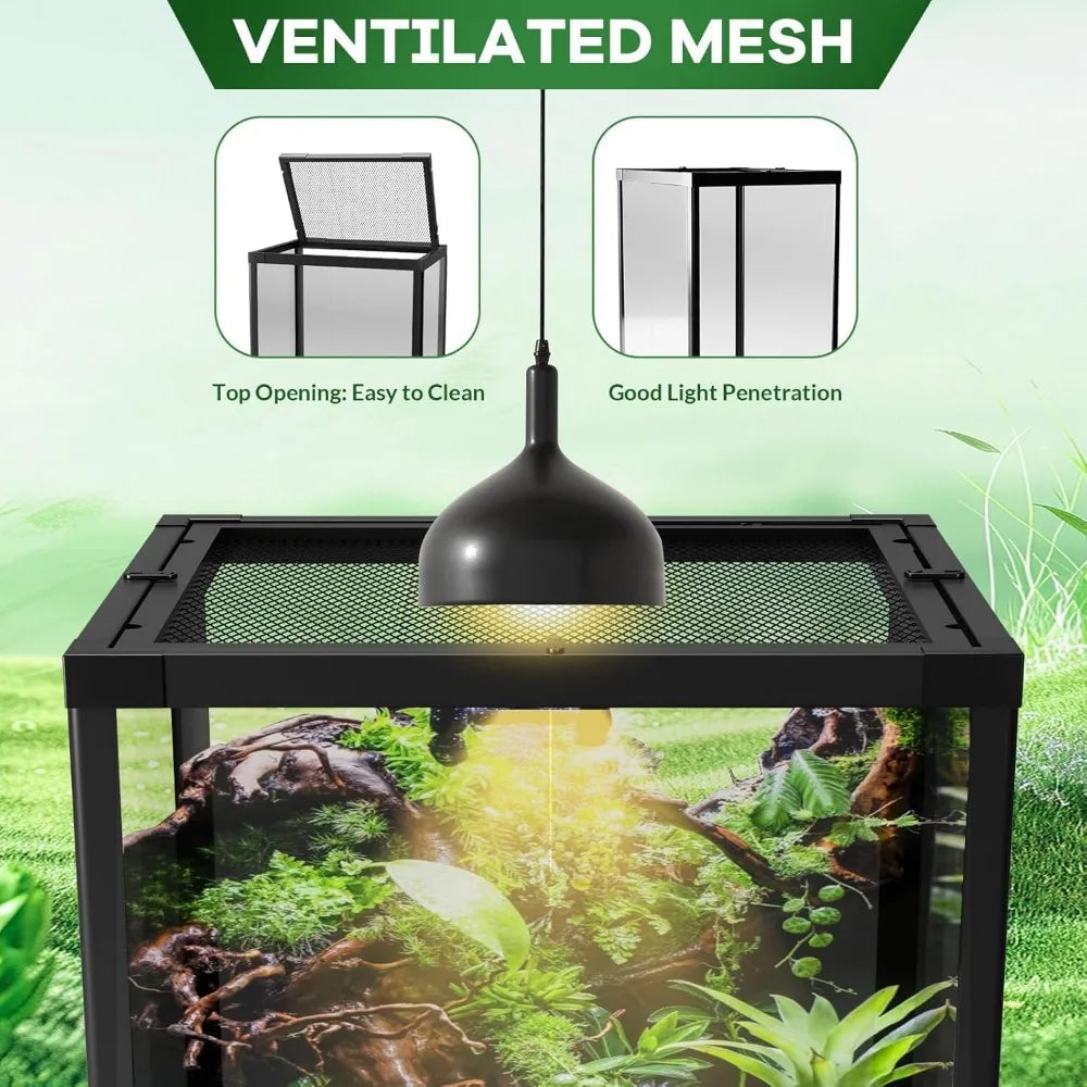 Glass Reptile Enclosure With Double Hinged Door And Top Vent