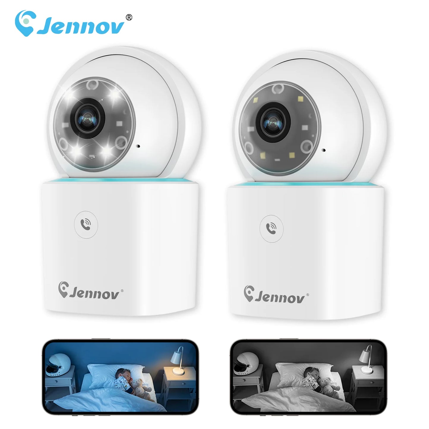 Jennov 1296P HD WIFI Camera 360° Home Security Camera with One-Click Talk, Baby Camera Monitor for Home Indoor &Outdoor Security
