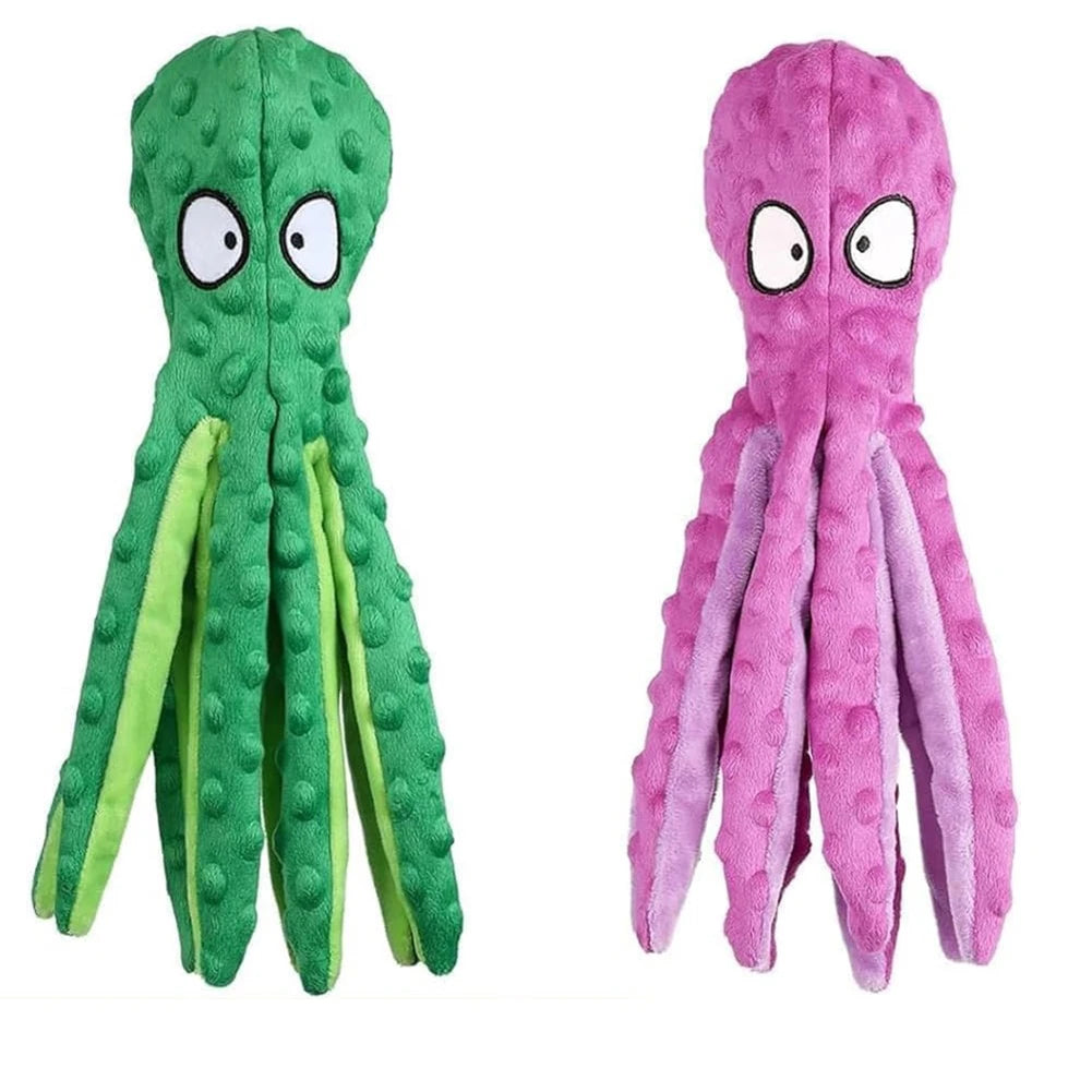 Shunmaii Octopus Plush Dog Toy Interactive Squeaky Rattle Indestructible Bite Resistant