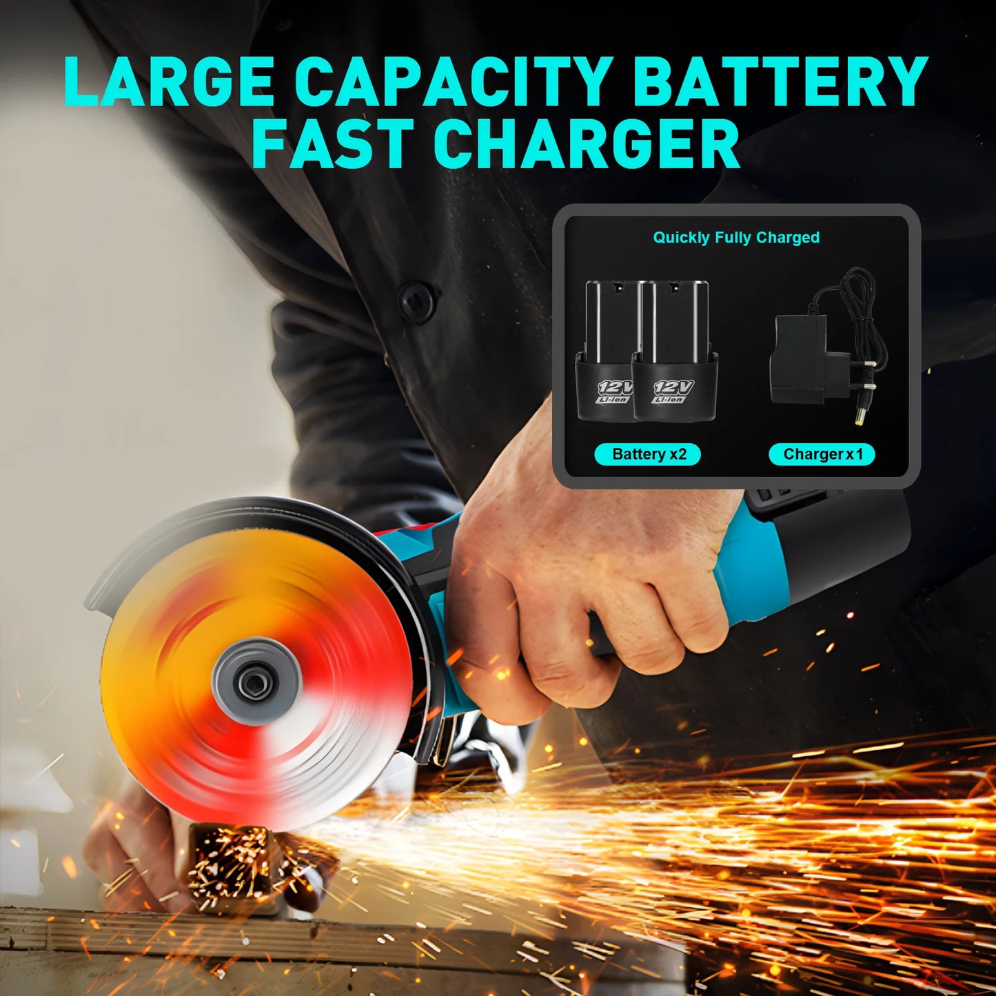 Cordless Angle Grinder Polisher 12V Brushless With 2 Batteries Charger