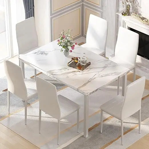 ContemporaryFauxMarbleDiningTableSetUltraPremiumQualitySpaceEfficientCompactDurable