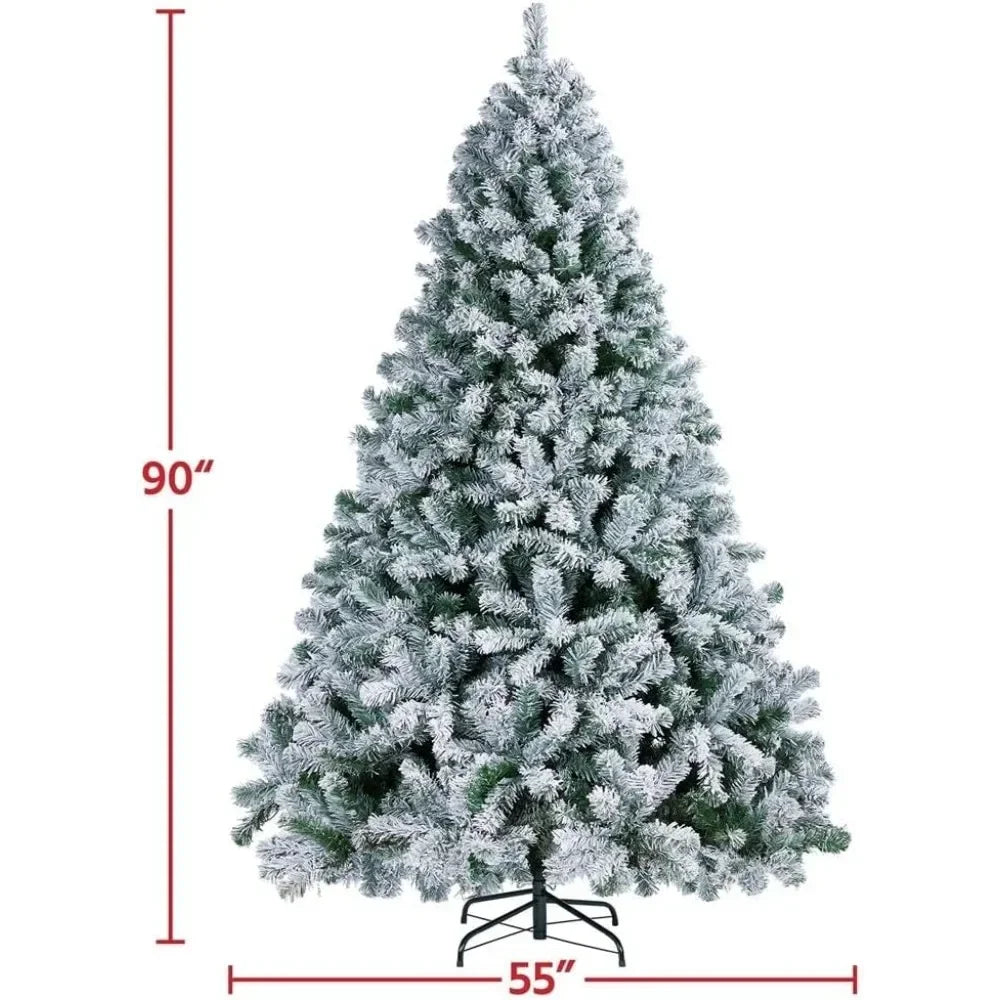 XMSJ Snow Covered Pre-Lit Christmas Tree With Warm White Lights