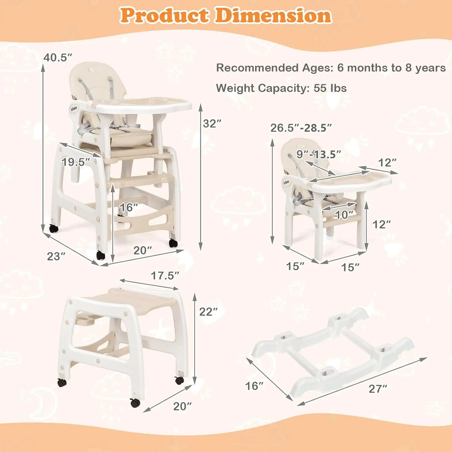 Hign-concerned 5 in 1 Baby High Chair Toddler Rocking Seat