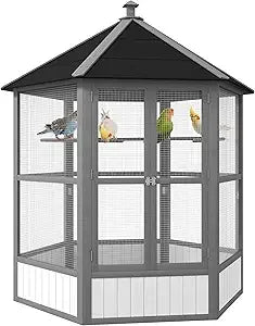 Wooden Hexagonal Outdoor Aviary Cage With WeatherproofDurableFinish Roof For Birds