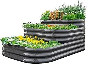 Quictent Galvanized Tiered Raised Garden Bed Kit, 43x63x31.5 in Oval Planting Box, for Vegetables Outdoor 3-in-1 Assembly Modula