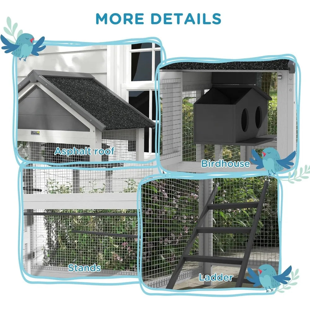 Outdoor SolidWooden Aviary For Small Birds With Weatherproof Removable TrayBottom