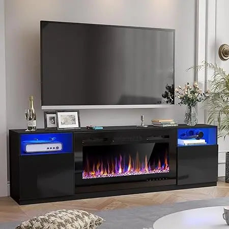 70" Fireplace TV Stand for TVs Up to 80" with 36" Electric Fireplace, TV Console for The Living Room, LED Light Entertainment C