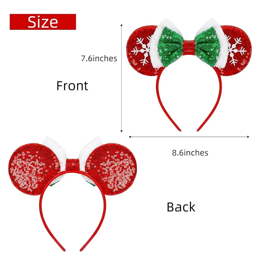 Christmas Mouse Ears Headband With Snowflake Bow Cosplay For Women