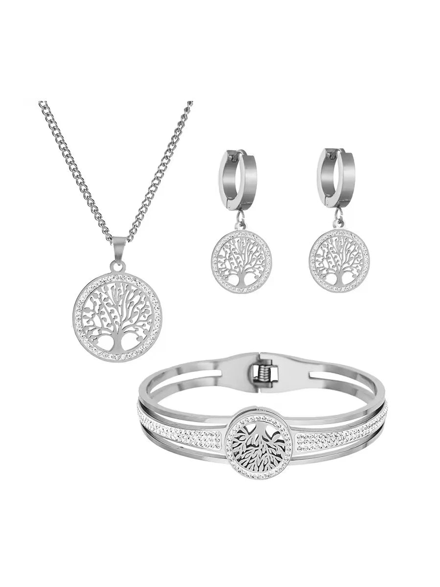 Tree Of Life Stainless Steel Jewelry Set Necklace Earrings