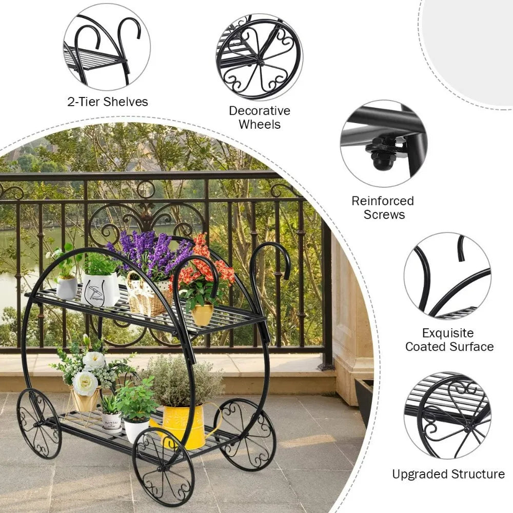 Plant Stand with 4 Decorative Wheels, Succulent Collection Flower Pot Holder Display Shelf for Home Patio Garden Flower Shop