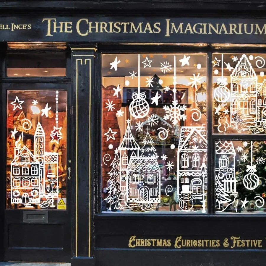 Christmas Window Stickers For Glass Decoration Snowman Snowflake Clings 4 Sheets