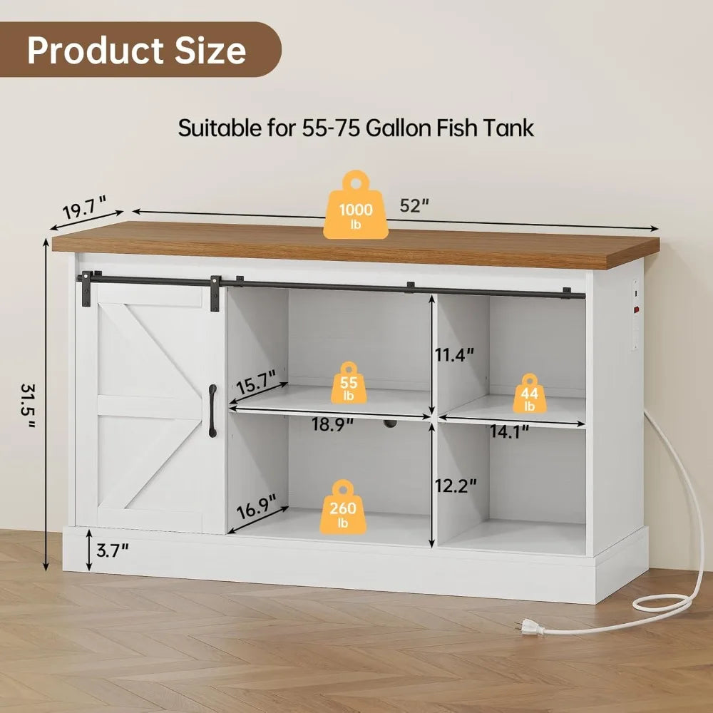 Premium Industrial Aquarium Stand Featuring SlidingBarnDoors And Power Outlet Cabinet