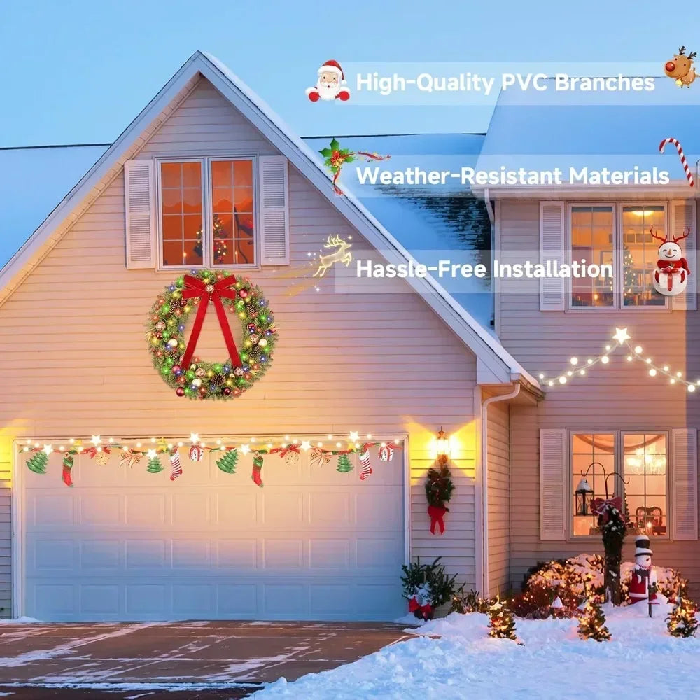 XMSJ Outdoor Christmas Wreath With 200 LED Lights Exterior