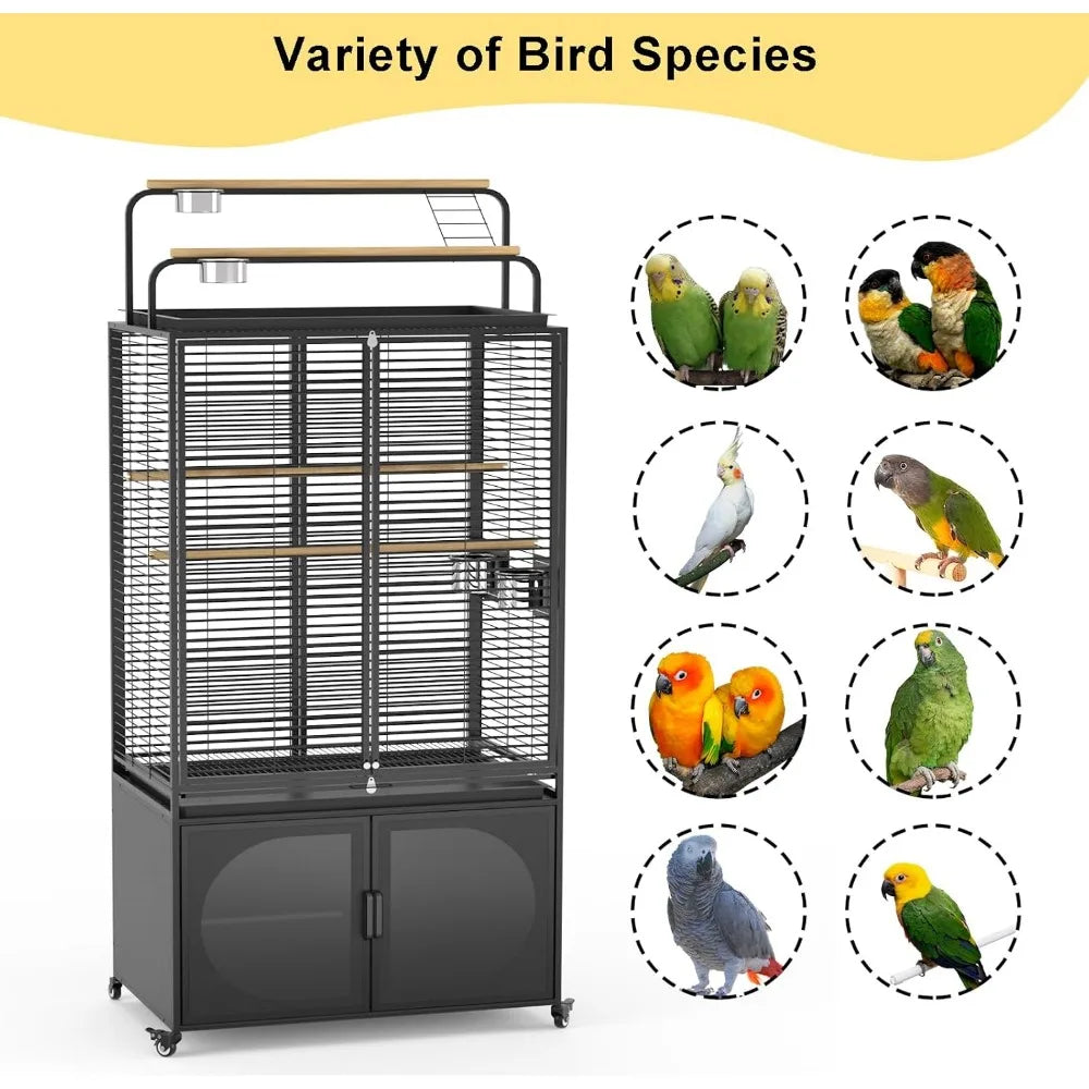 Premium Quality StainlessSteelBird Enclosure Featuring PlayTopAccess And RollingStorageCabinet