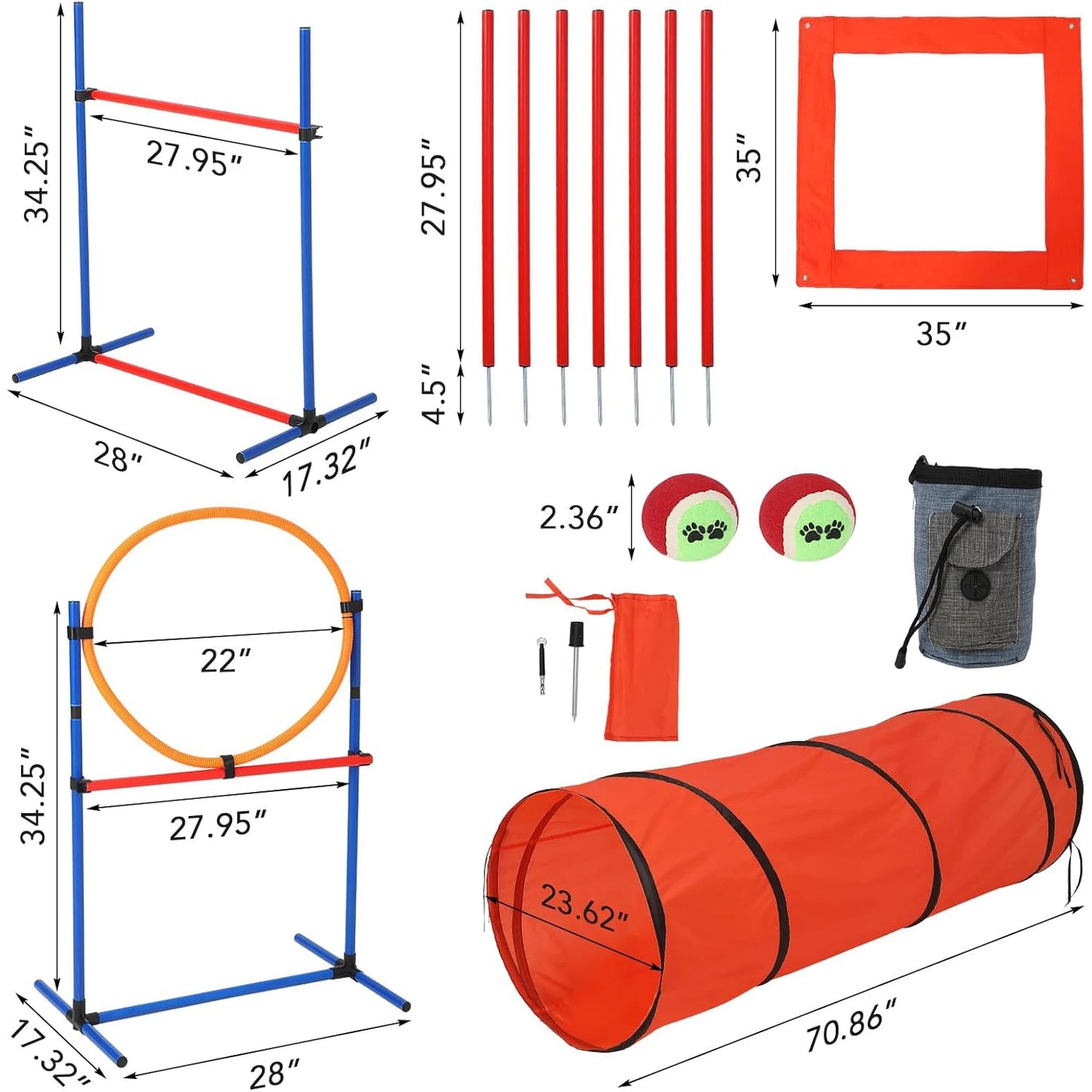 HiMISSH 87Piece Canine Agility Training System Equipment Including Tunnel Obstacles