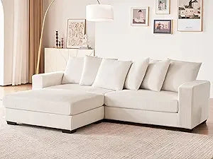 101.6" Deep Seat Modular Sectional Sofa, Comfy Corduroy Sectional Couches for Living Room, L-Shaped Upholstered Cloud Couch with
