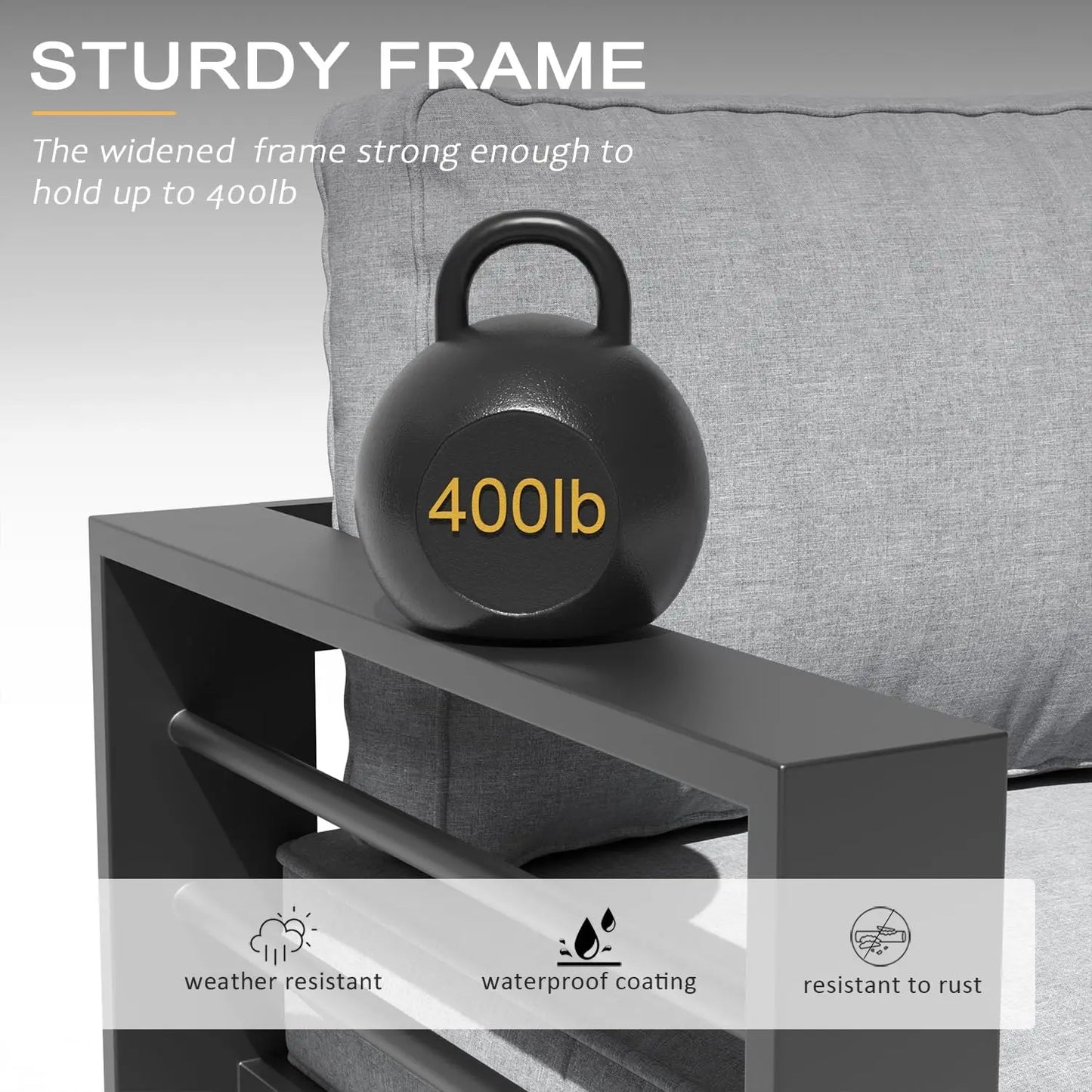 Outdoor Aluminum Furniture Set, 5 Pieces Patio Sectional Conversation Chat Sofa Modern Seating Set with Coffee Table