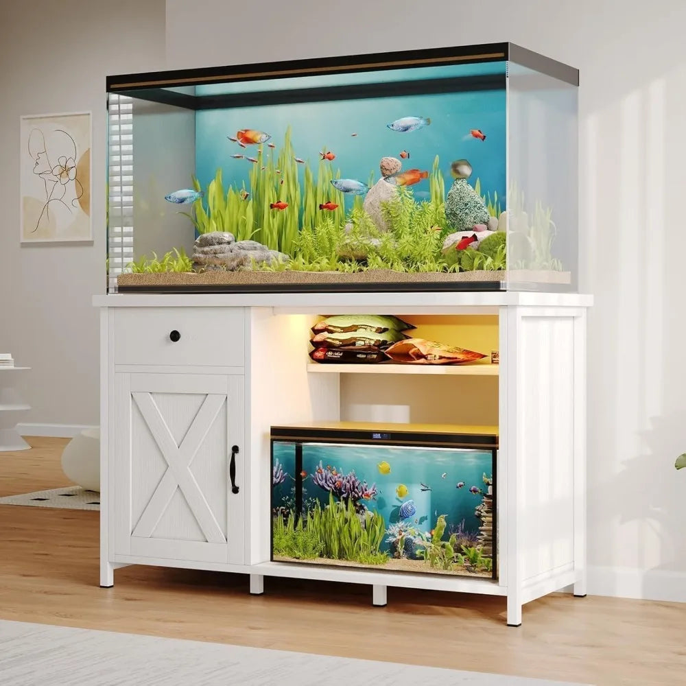4Ever2Buy Heavy Duty Aquarium Stand With Cabinet LED Lighting Power Outlets Durable Wood Construction