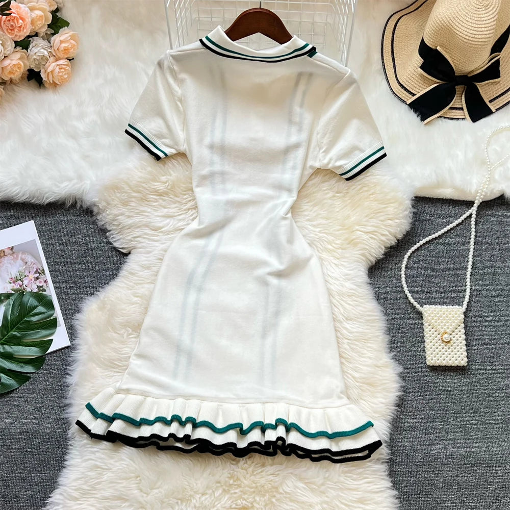 YuooMuoo Brand Fashion Women Knitted Mini Dress Ins Hot Sexy Package Hips Ruffled Party Dress Streetwear Lady Outfits Vestidos