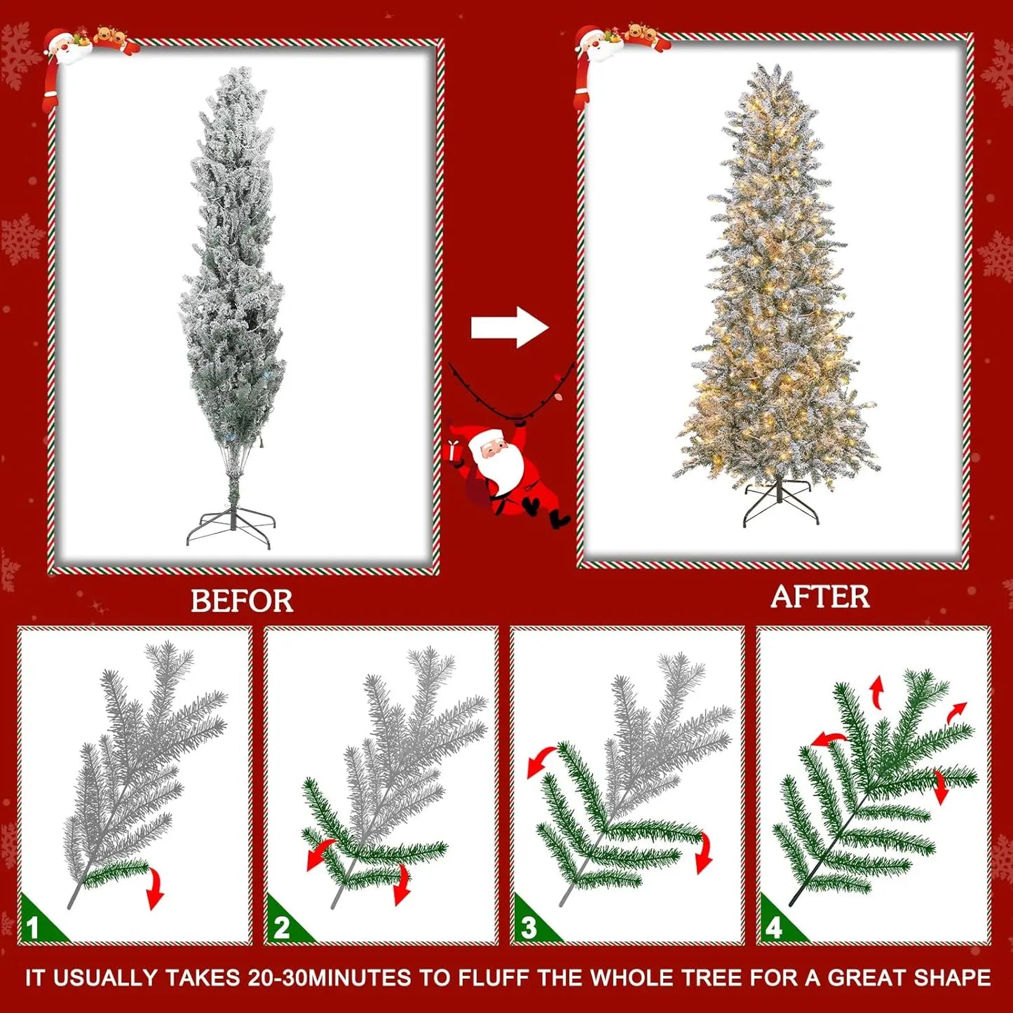 Pre Lit Flocked Christmas Tree With 250 LED Lights