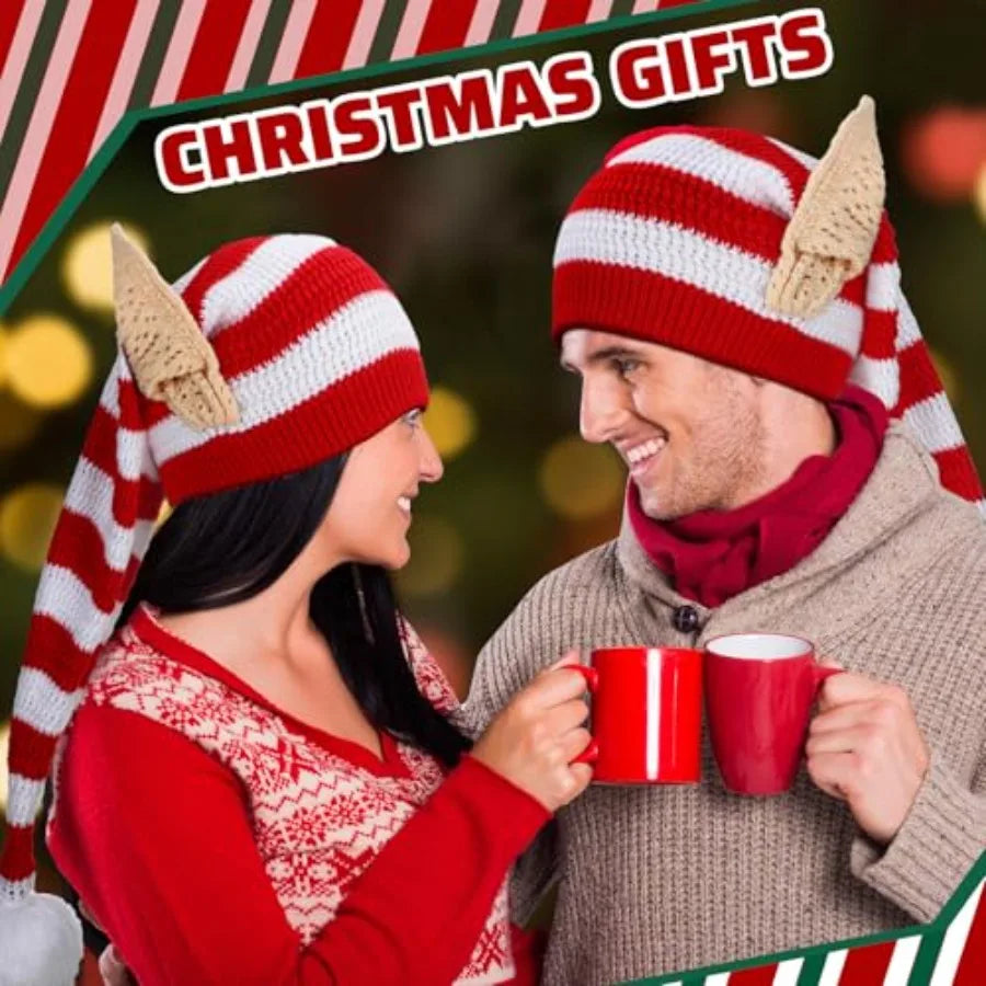 Christmas Knitted Elf Hats With Ears Santa Beanie For Adults