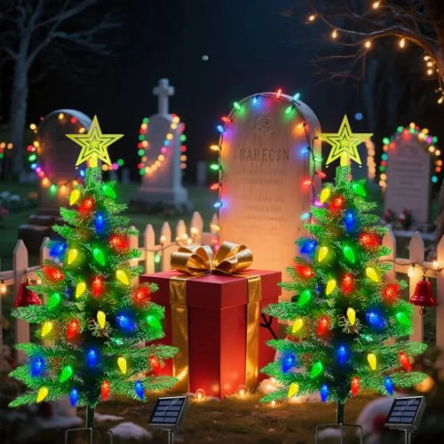 NoHign 2Pack Solar Christmas Tree Lights 100 LED Outdoor Decor