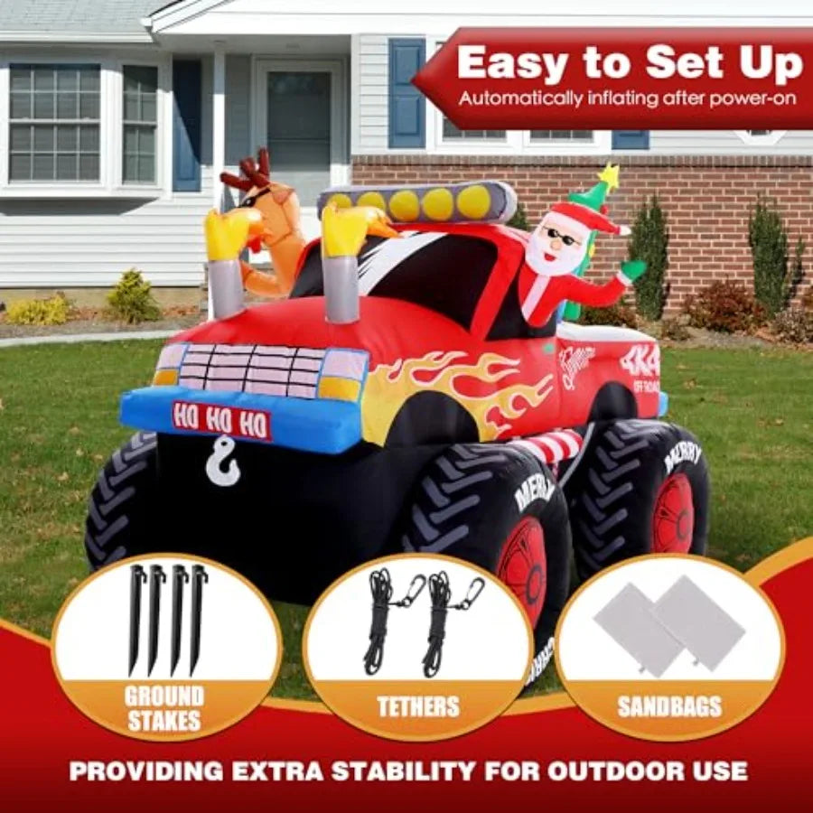 Santa Monster Truck Christmas Inflatable Outdoor Decoration