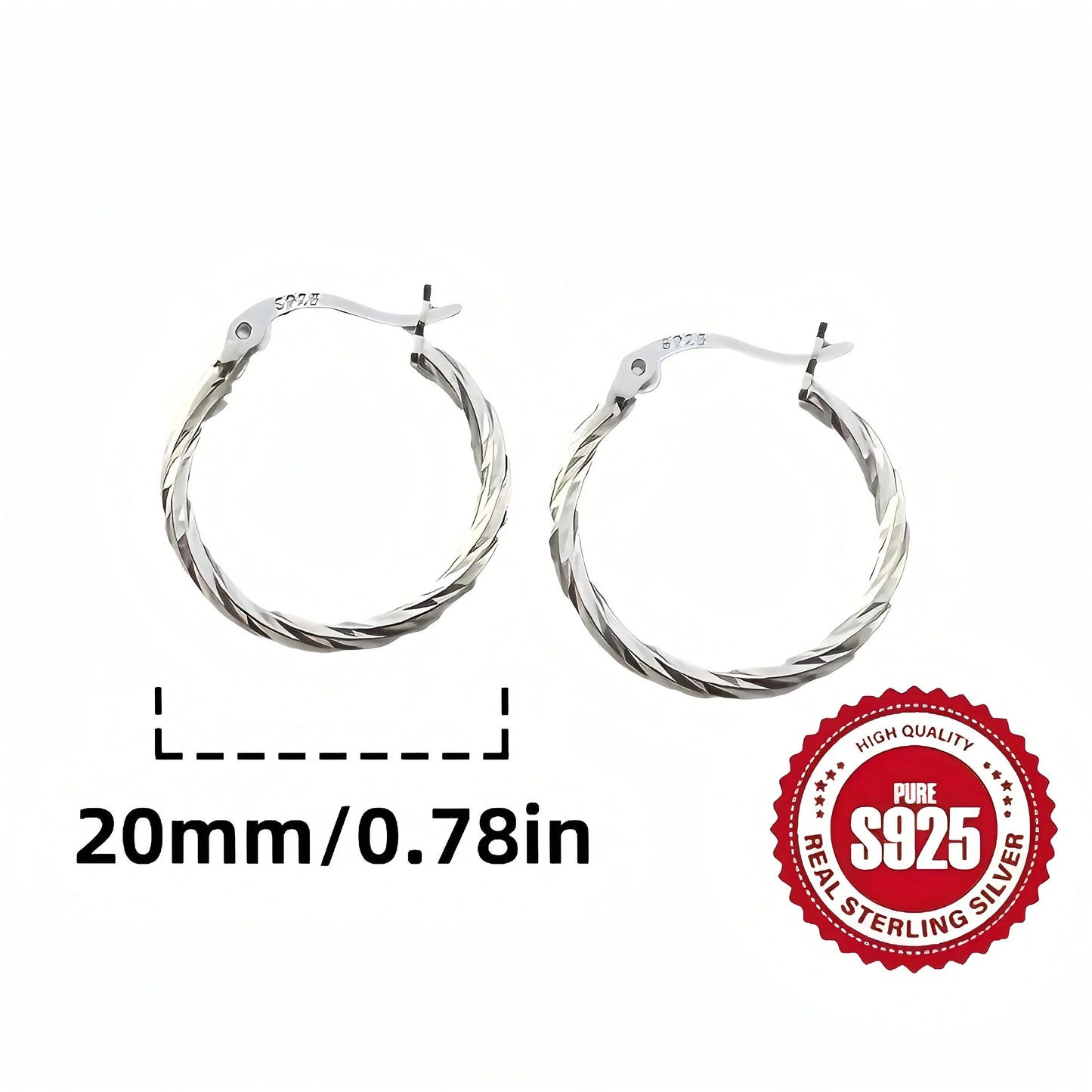 Sterling Silver Twist Hoop Earrings Hypoallergenic For Women
