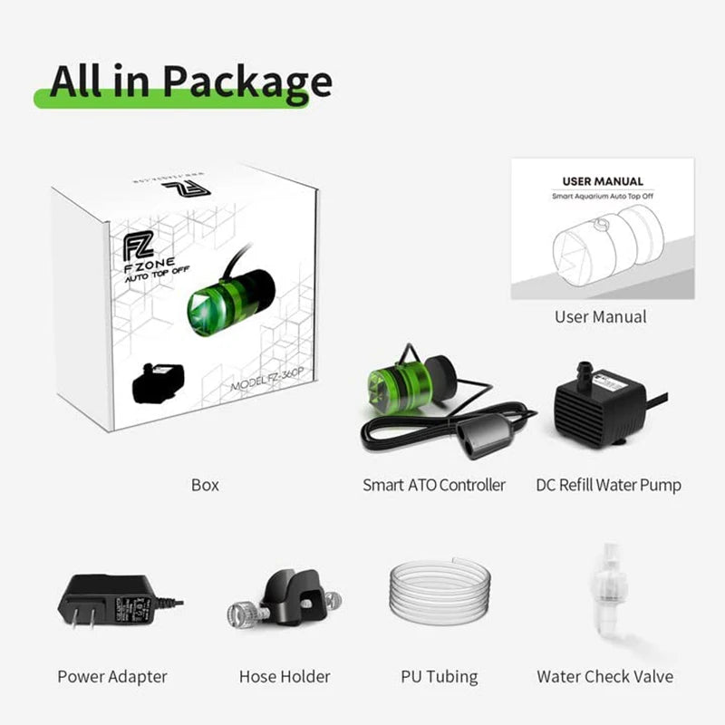 FZONE Smart ATO System Auto Top Off Water Filler Refiller Level Controller with Pump for Aquarium Both Reef and Fresh Tanks