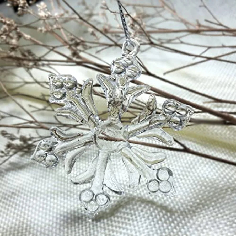 Clear Glass Snowflake Ornaments Set For Christmas Tree Decor