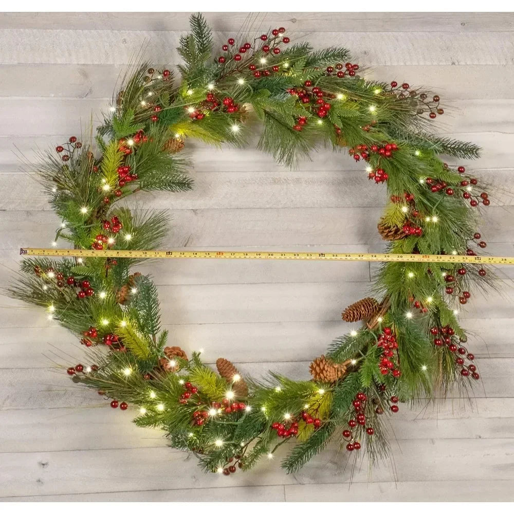 XMSJ Battery Powered LED Christmas Wreath With Timer