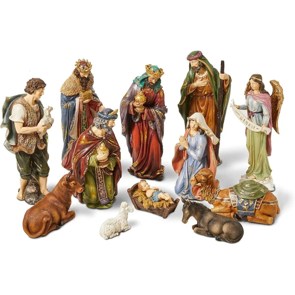Resin Nativity Scene Set 12 Figures Christmas Decorations Collectibles