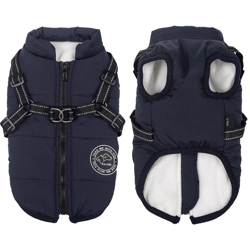 Guangdong Winter Warm Dog Jacket Waterproof Coat With Harness Fleece Lined Pet Outerwear