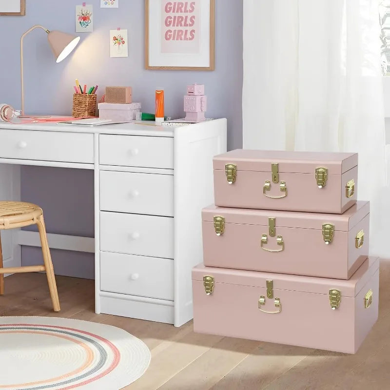 Hign-concerned Box Set of 3 Metal Trunks With Safety Lock