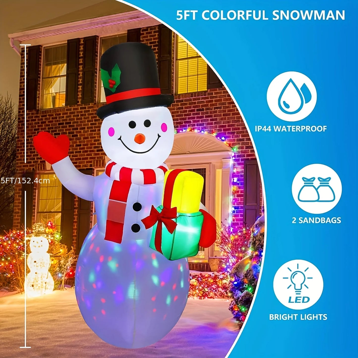 Inflatable Christmas Snowman LED Light Outdoor Holiday Garden Decor