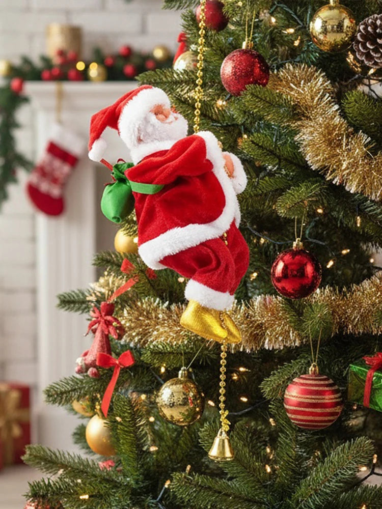 Climbing Santa Ornament On Rope Christmas Music Decoration