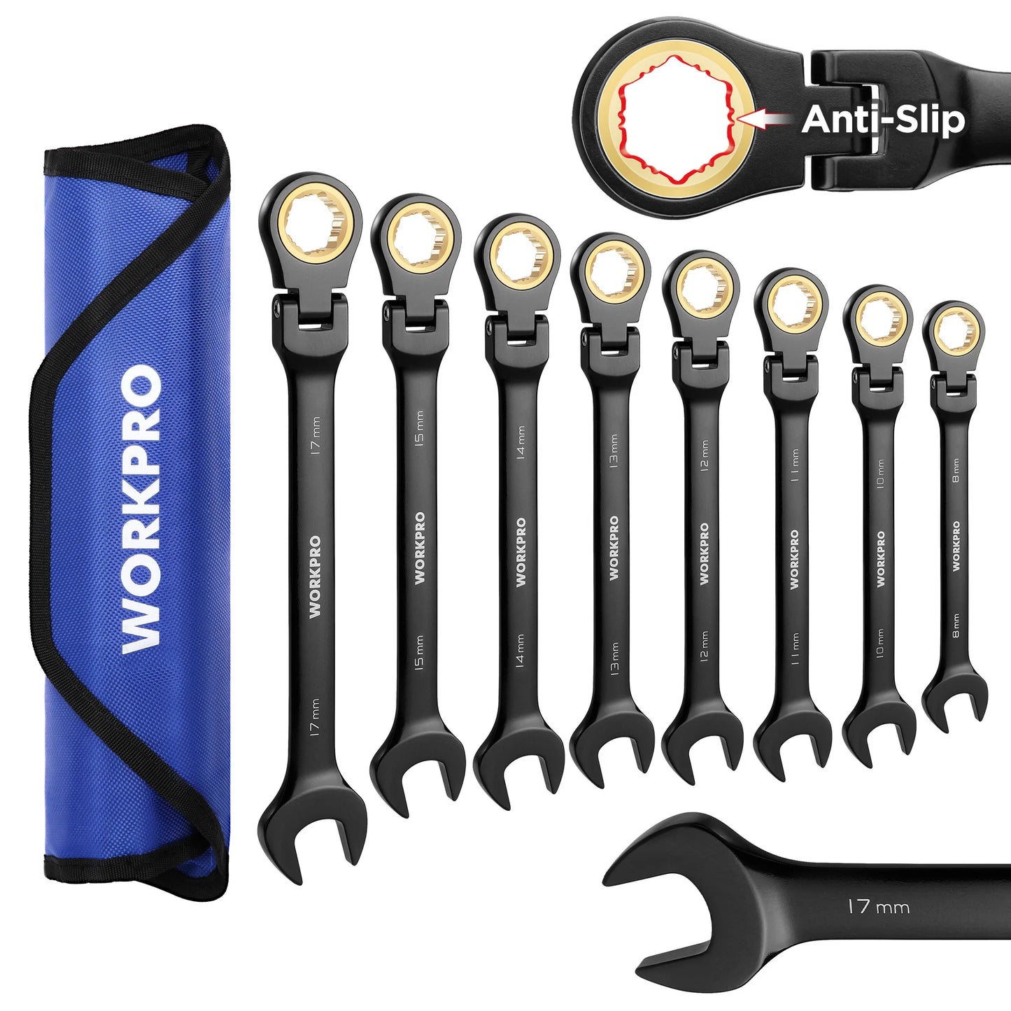 WORKPRO FlexHead Ratcheting Wrench Set 72 Teeth CRV