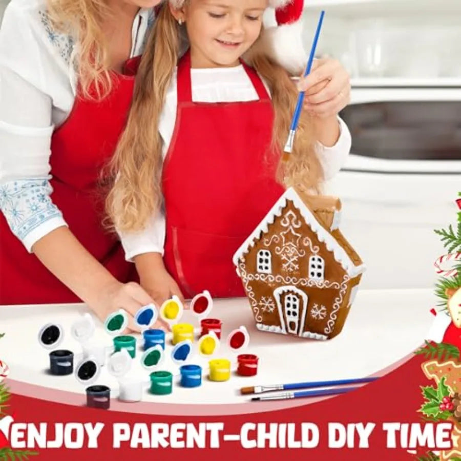 Unpainted Ceramic Gingerbread House Craft Kit With Paint And Brushes